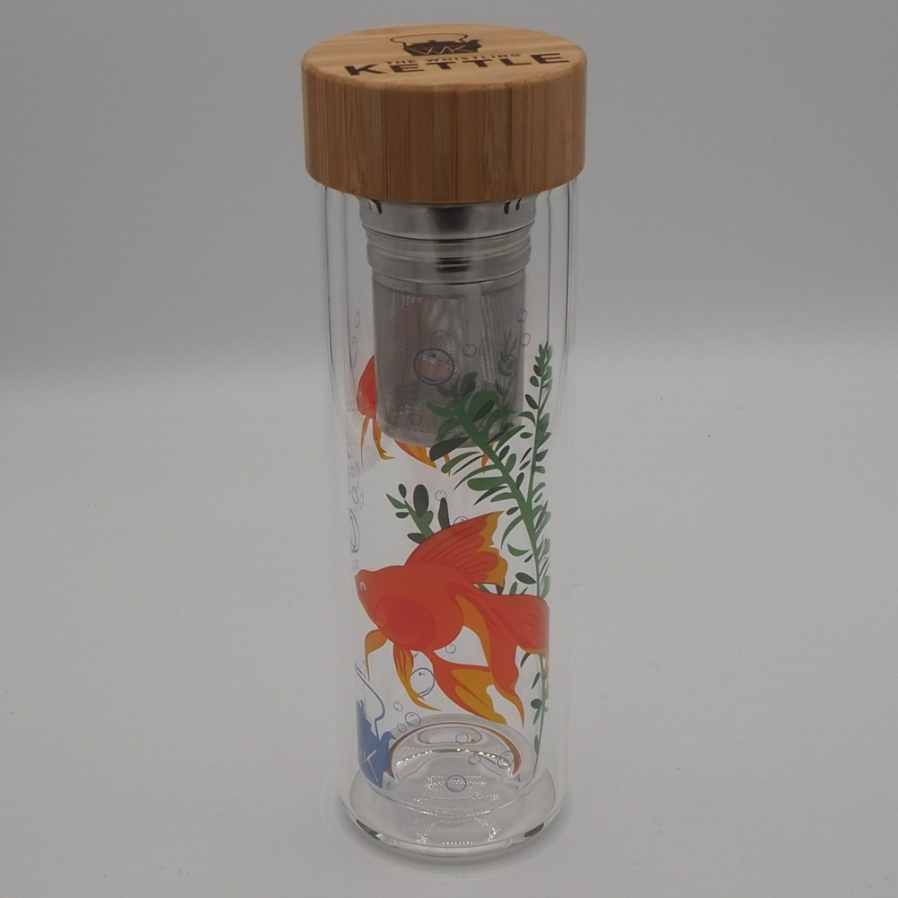 Whistling Kettle Tea Tumbler 16oz Double Wall Glass Tea Tumbler Infuser Koi Fish